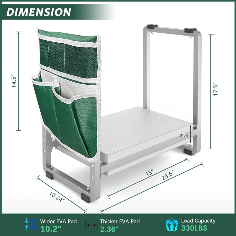 FLINTER 10.2" Wider Garden Kneeler and Seat, Heavy Duty Thick Gardening Bench for Kneeling and Seat - Garden Kneelers for Seniors, Gardening Stools for Women, Grandparents, Gardeners, Gray - Image 2